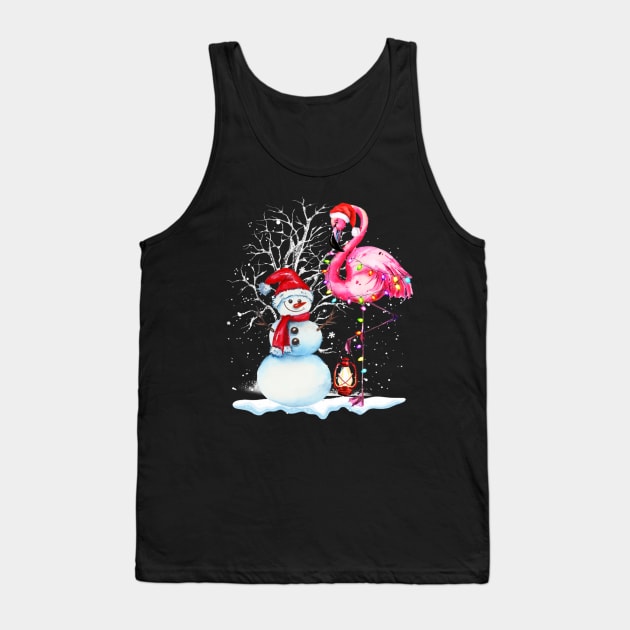 Awesome Flamingo Snowman Winter Snow Merry Christmas Tank Top by cogemma.art